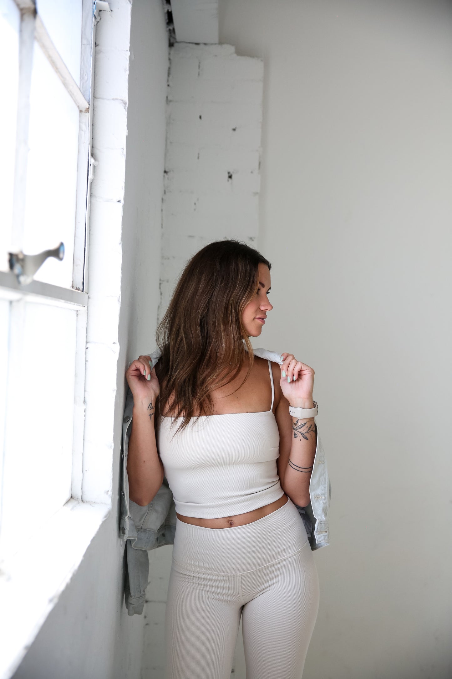 Vida Ribbed Lux Longline Bra (Ivory)